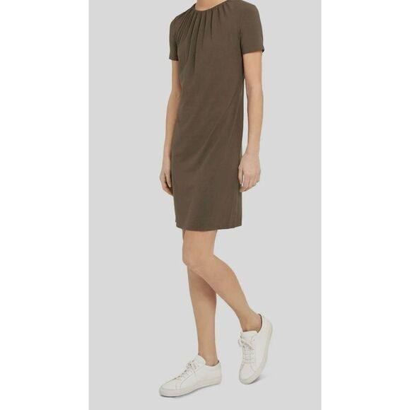 Theory Women's Ash Gather Tee Ruched Neck Short Sleeve Midi Slip Dress Size M - Picture 2 of 11